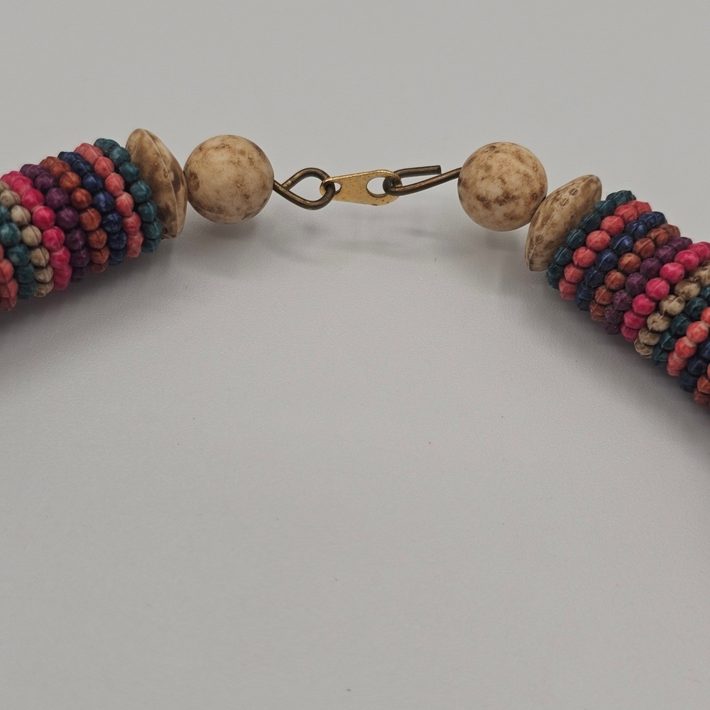 Beaded Statement Necklace Multicolor Boho Tribal Chunky Earthy - Picture 9 of 12